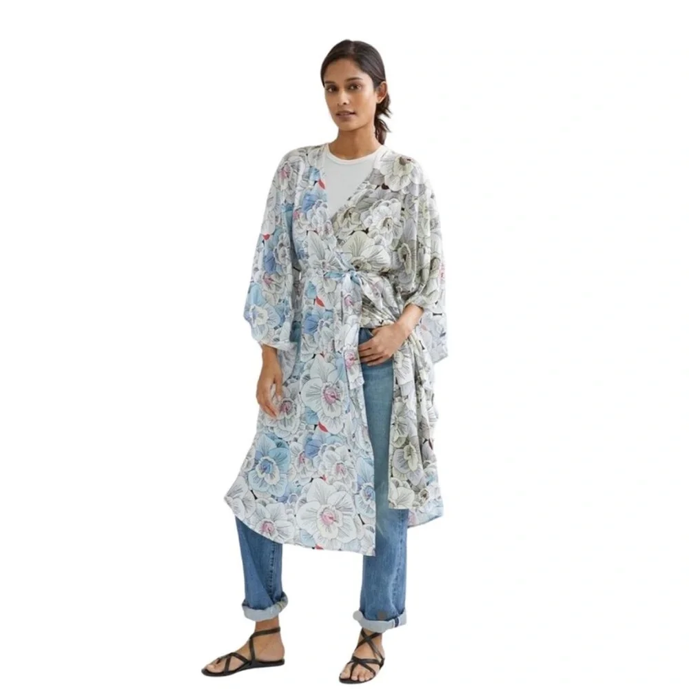Anthropologie Conditions Apply Kimono NWT New Floral Toe Waist One Size S M L XL - Picture 2 of 10